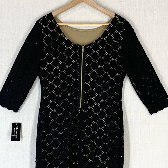 RN Studio~NWT~Black Eyelet Lace Scoop Neck 3/4 Sleeve Knee Length Dress~Sz 8P‎ - Picture 7 of 14